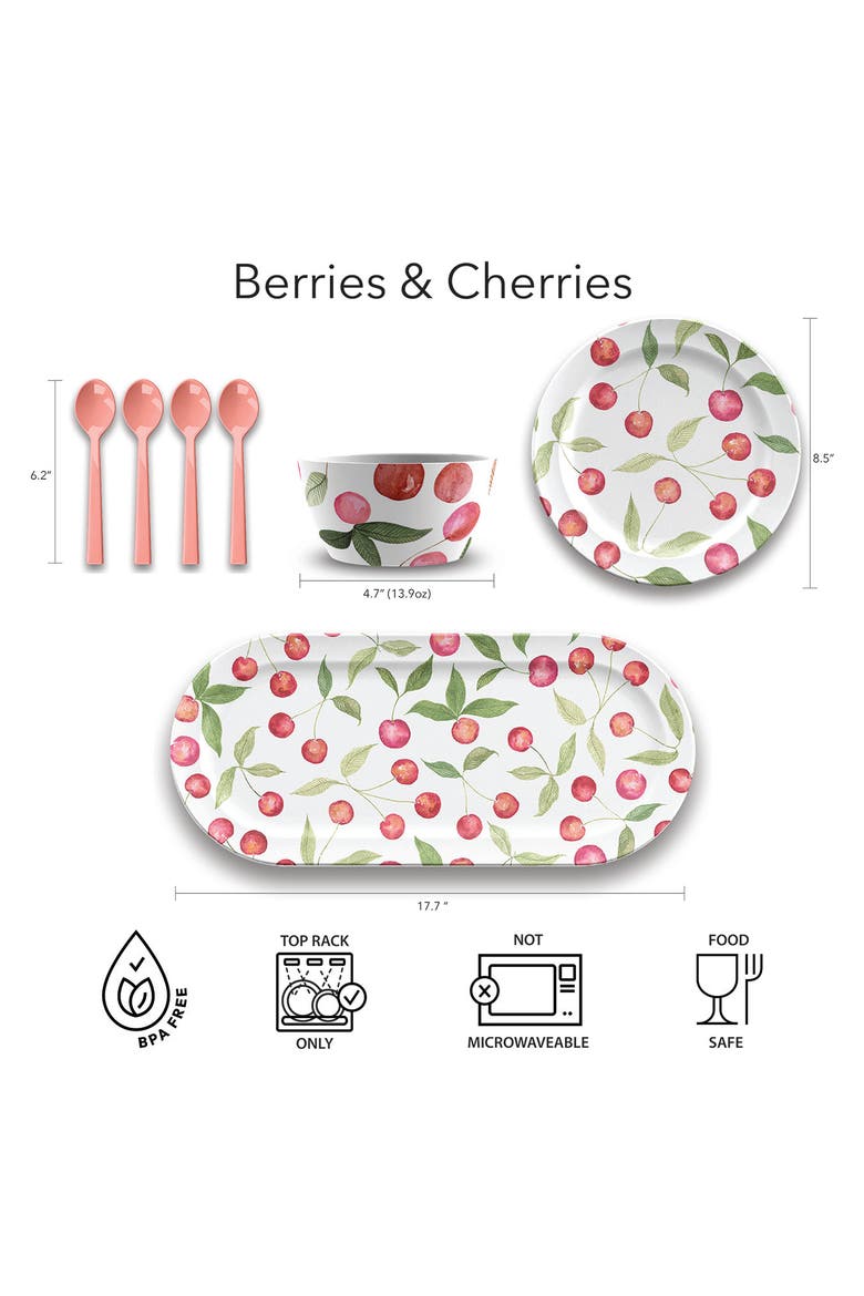Berries Cherries Set of Six Melamine Salad Plates, Alternate, color, WHITE MULTI