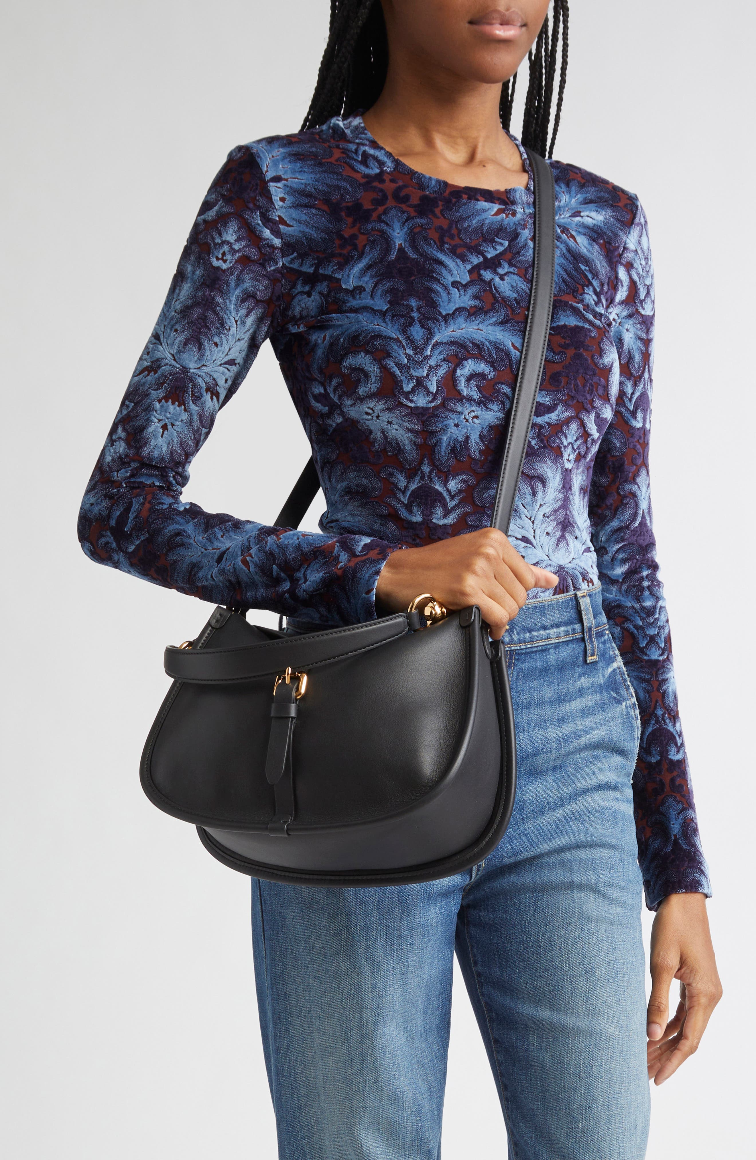 Etro Leather Hobo Bag, Alternate, color, N0000 Black