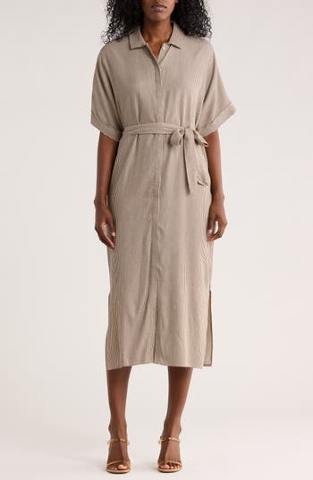 Lovestitch Stripe Midi Shirtdress In Neutral