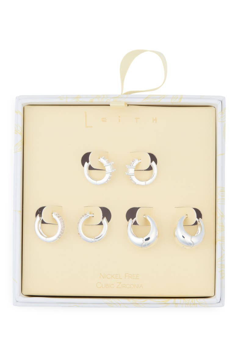 3-Pack Assorted Wide Huggie Hoop Earrings, Main, color, CLEAR- SILVER