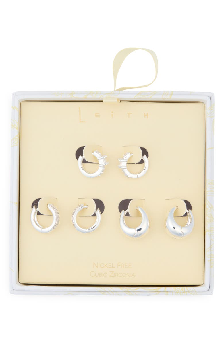 Leith 3-Pack Assorted Wide Huggie Hoop Earrings, Main, color, Clear- Silver