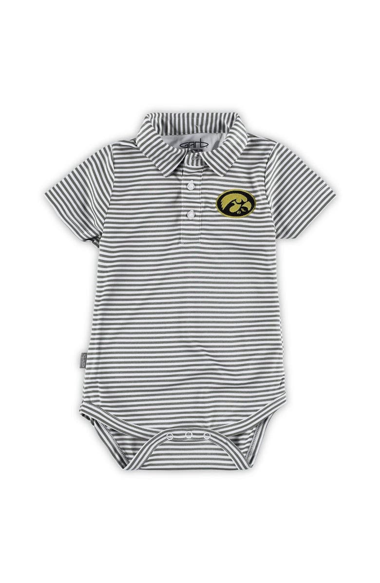 GARB Infant Garb Charcoal Iowa Hawkeyes Carson Striped Polo Bodysuit, Alternate, color, 