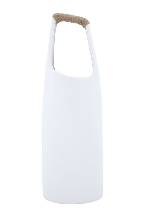 Stoneware Vase with Rattan Wrapped Top Handle, White