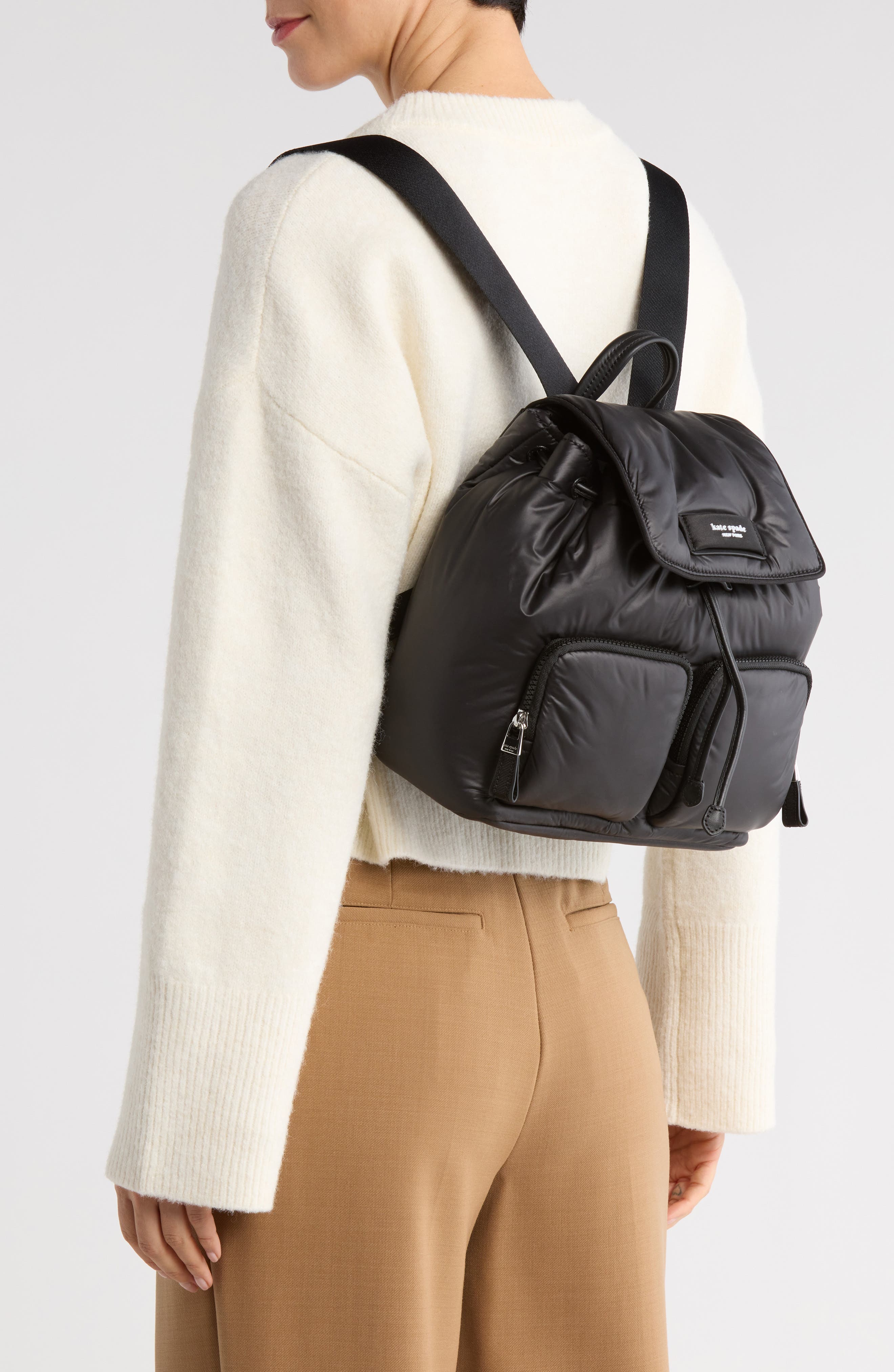 Kate Spade New York puffed backpack, Alternate, color, Black