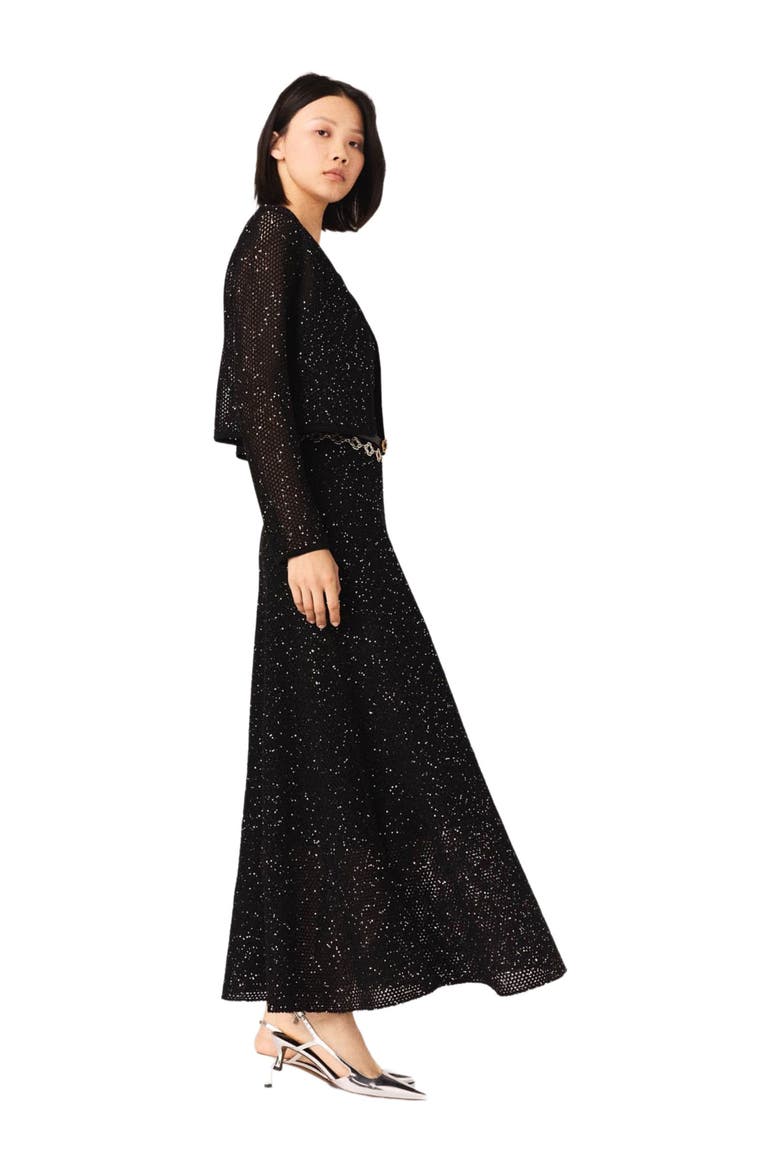 Rhinestone knit cardigan, Alternate, color, Black