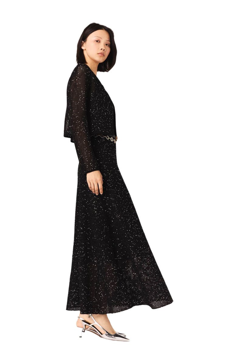 maje Rhinestone knit cardigan, Alternate, color, Black