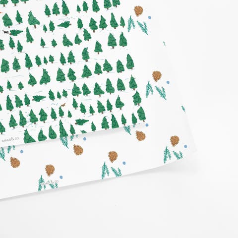 Two-sided "pine Forest" Heavyweight Christmas/holiday Gift Wrap (eight Sheets)