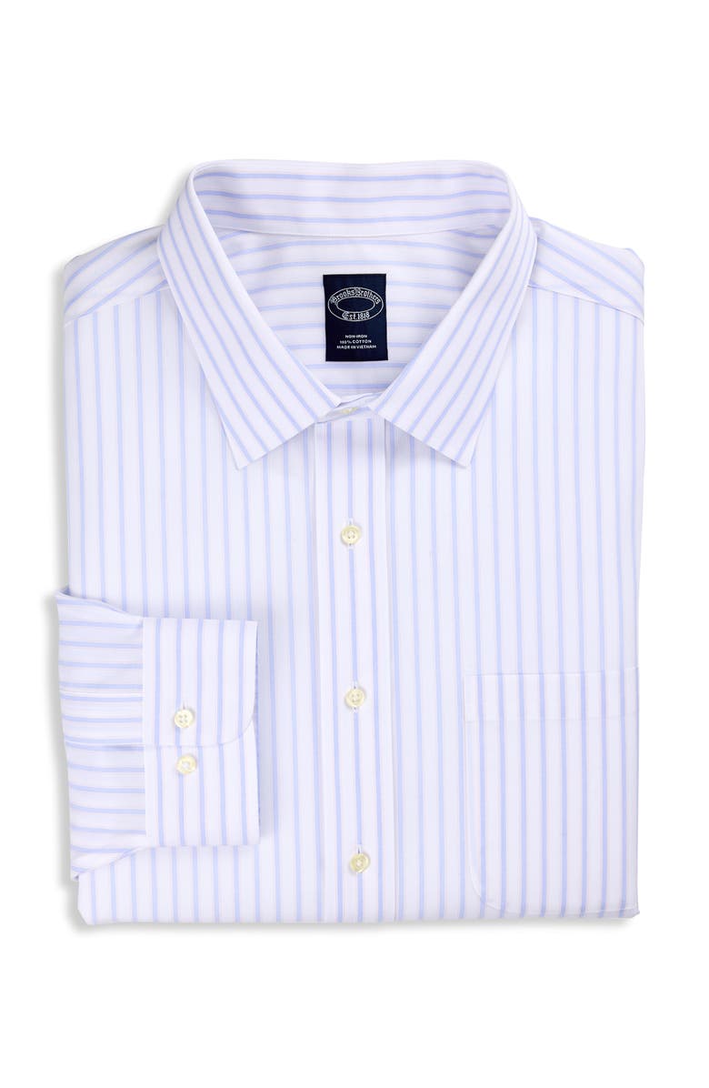 Brooks Brothers Big & Tall Non-Iron Striped Dress Shirt, Main, color, Blue