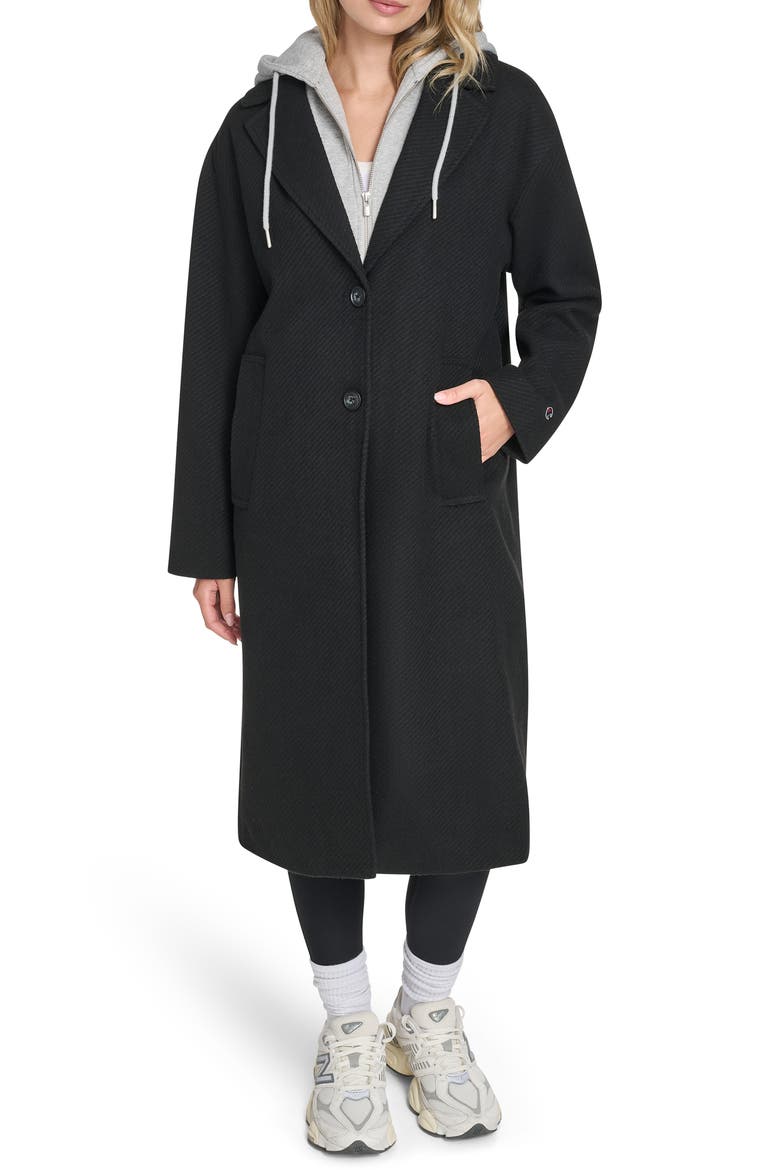 Topcoat with Removable Hooded Bib, Main, color, BLACK