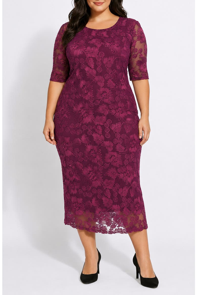 Soutache Illusion Sleeve Midi Dress, Main, color, WINE