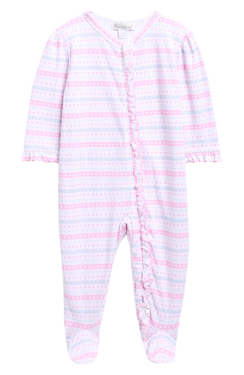 Kissy Kissy Ruffle Pima Cotton Footie, Main, color, Multi Pink