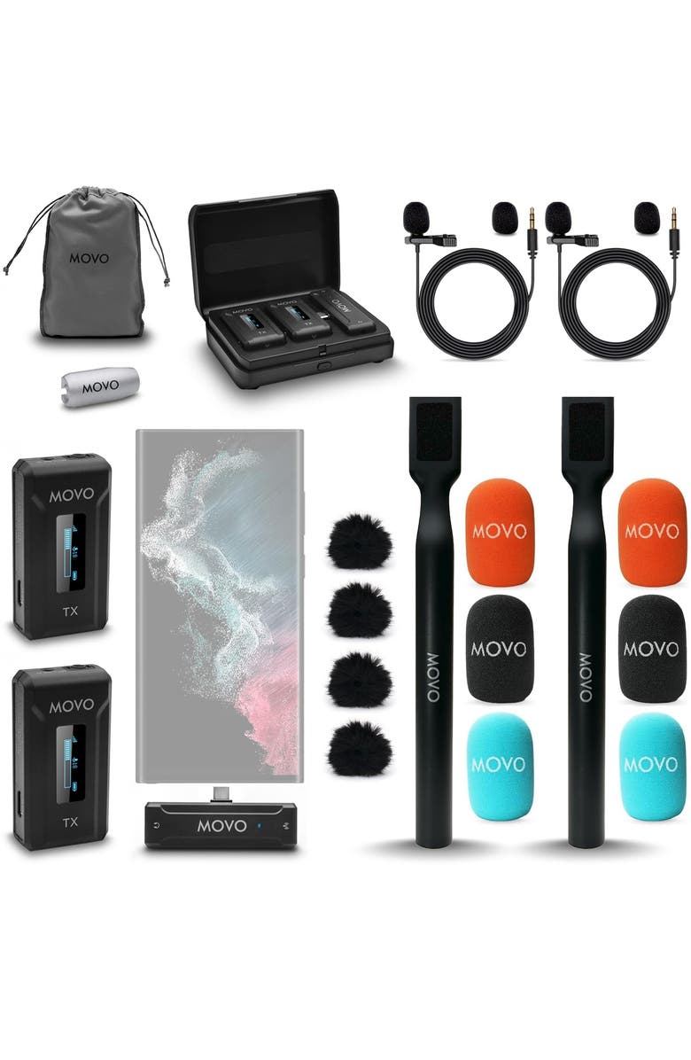 MOVO WMX-2-C-DUO Dual USB-C Wireless Lavalier Microphone for iPhone 15/Android/USB C Devices with WMX-HM Handheld Adapter, Main, color, Black