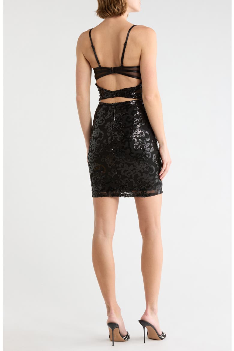 Sequin Body Con Dress with Illusion Straps, Alternate, color, BLACK