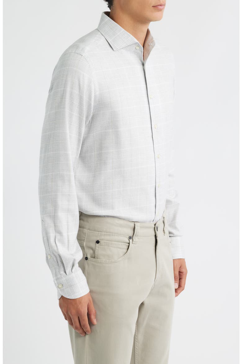 Modern Fit Glen Check Brushed Cotton & Lyocell Dress Shirt, Alternate, color, LIGHT GREY