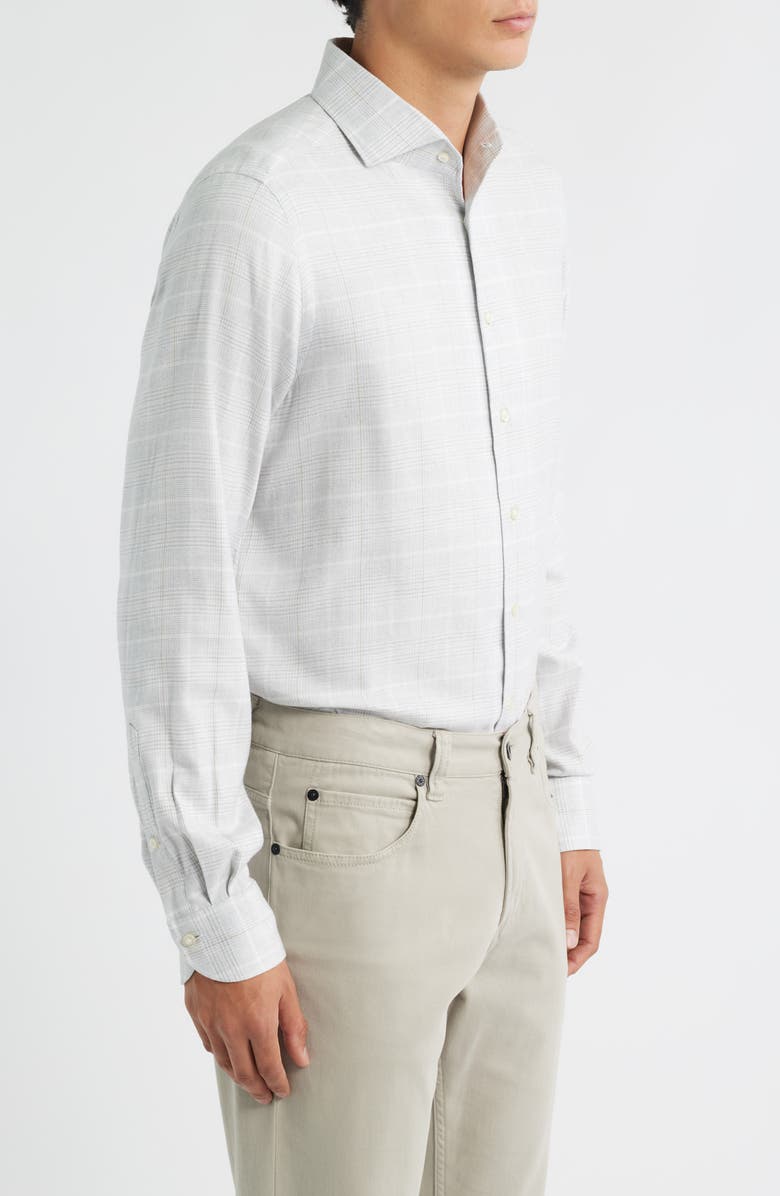 Emanuel Berg Modern Fit Glen Check Brushed Cotton & Lyocell Dress Shirt, Alternate, color, Light Grey
