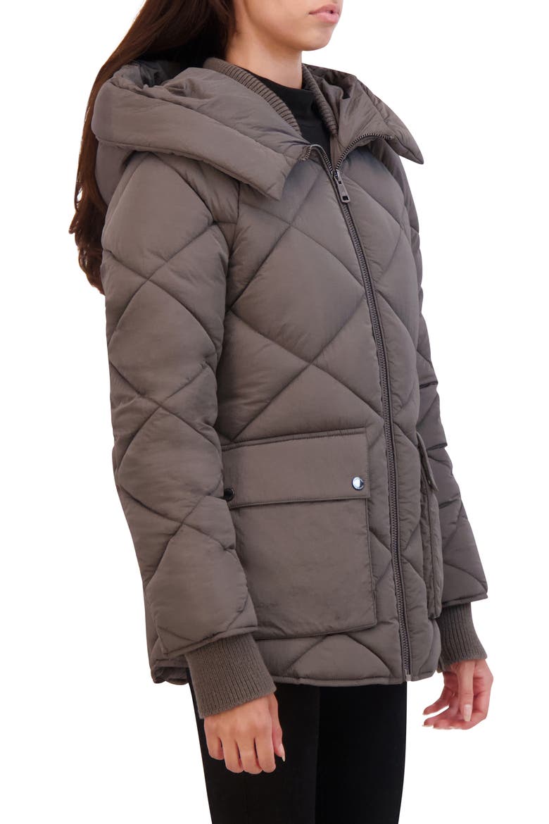 Diamond Quilted Hooded Jacket, Alternate, color, GUNMETAL