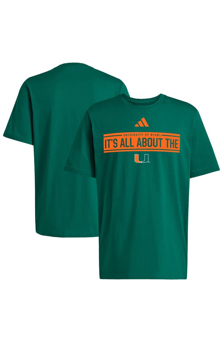 adidas Men's adidas Green Miami Hurricanes Locker Slogan Pre-Game T-Shirt, Main, color, Green