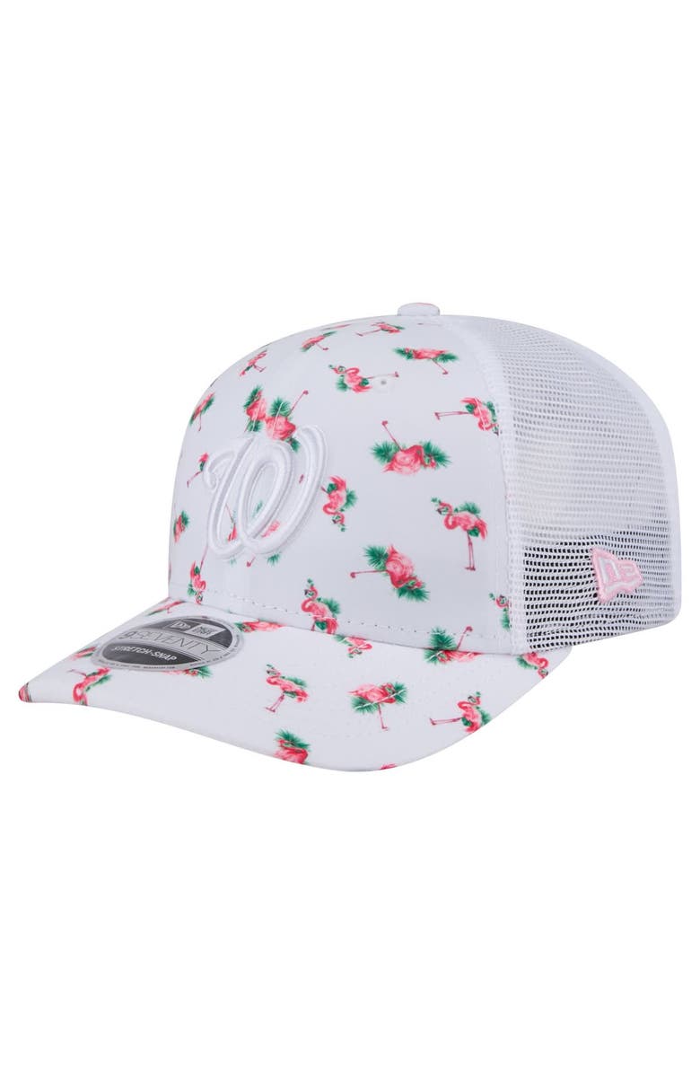 New Era Men's New Era White Washington Nationals Flamingo Mesh Back 9SEVENTY Stretch-Snap Hat, Main, color, White