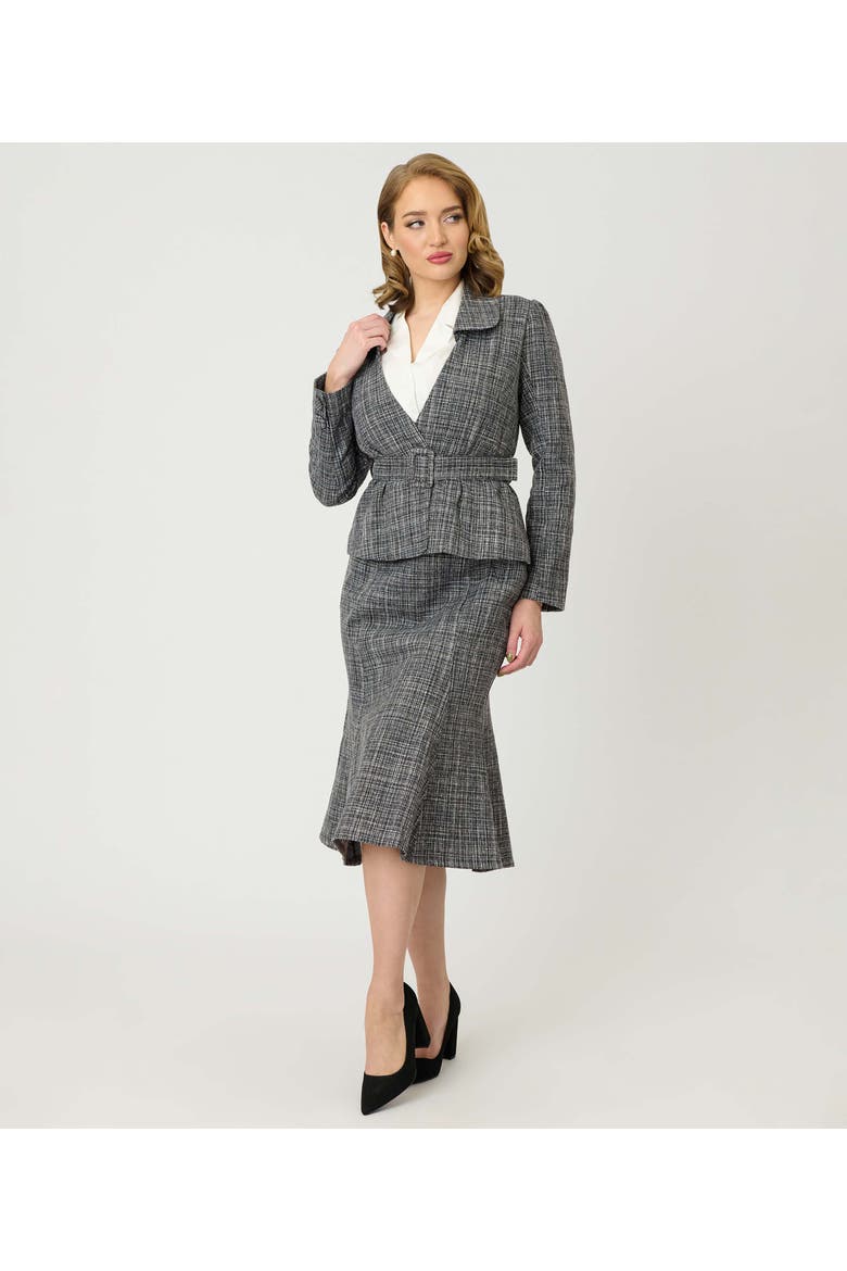Tweed Tina Trumpet Skirt, Main, color, Grey Tweed