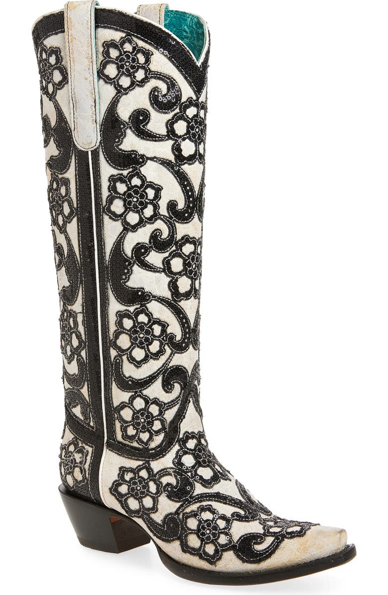 CORRAL Sequin Embellished Overlay Western Boot, Main, color,