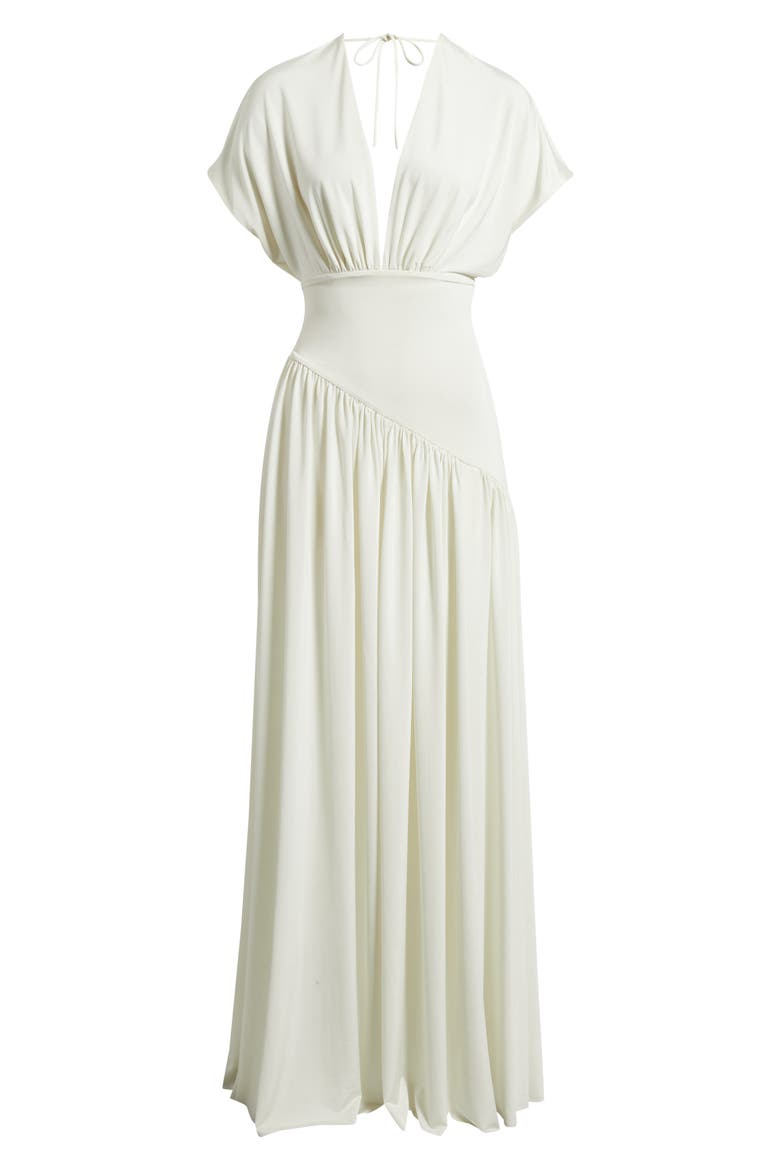Plunge Neck Side Slit Gown, Alternate, color, WHITE