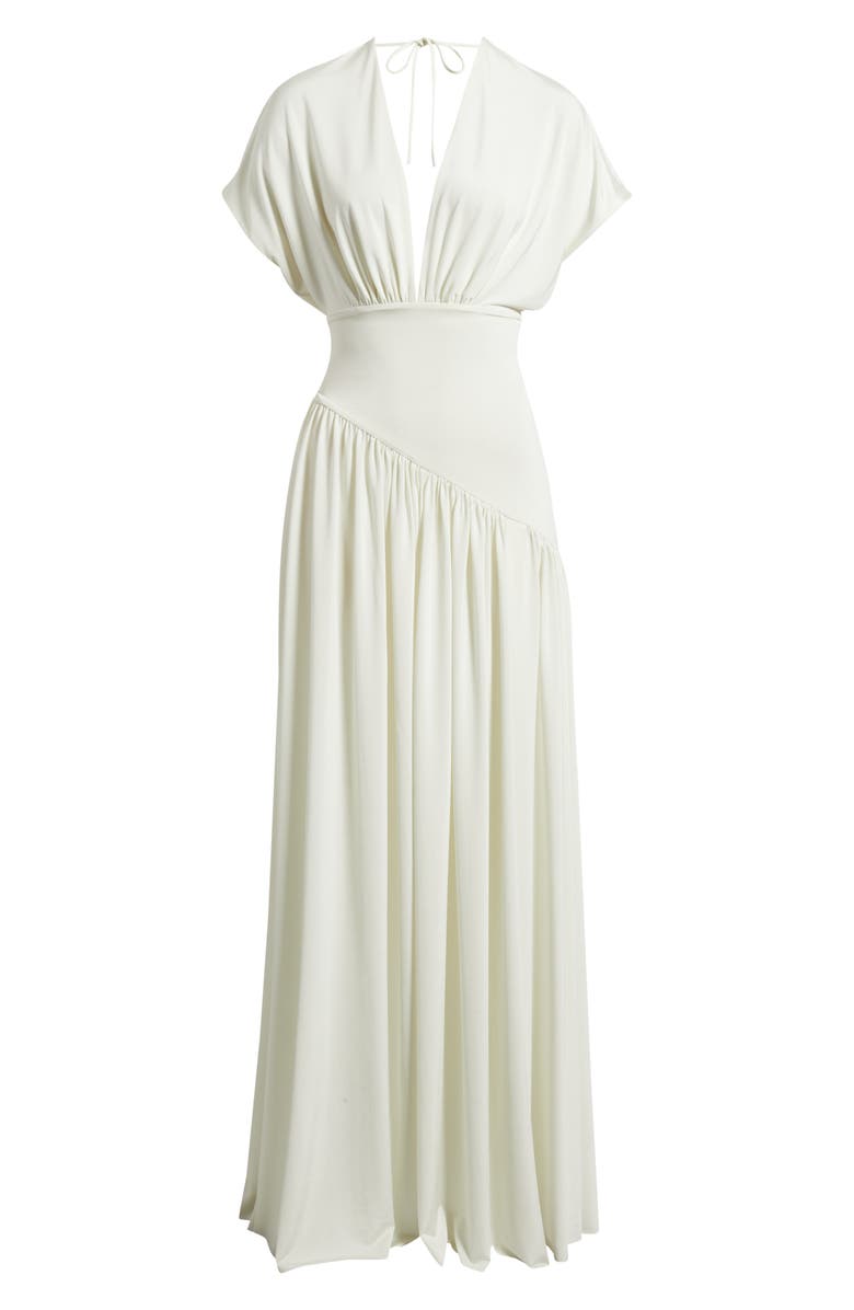 Delfi Collective Plunge Neck Side Slit Gown, Alternate, color, White