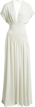 Delfi Collective Plunge Neck Side Slit Gown