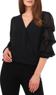 Chaus Cascading Bubble Sleeve Chiffon Top