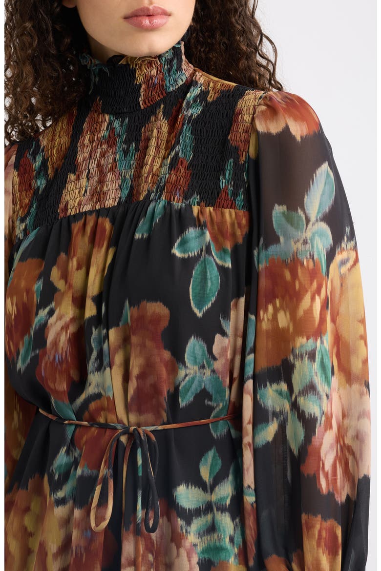 Floral Long Sleeve Dress, Alternate, color, BLACK ORANGE