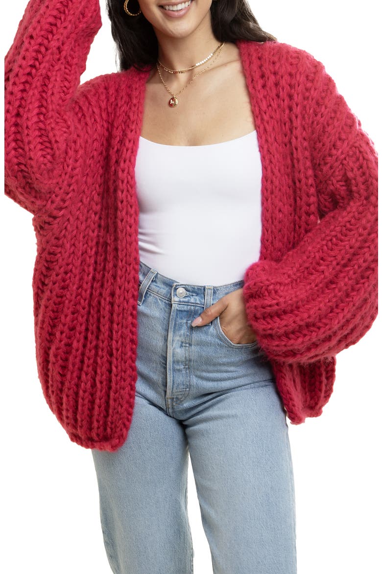 Chunky Knit Cardigan, Main, color, PINK