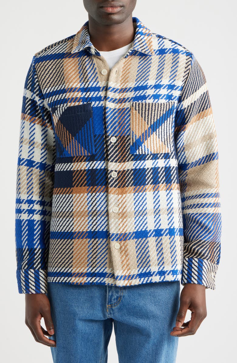 Wax London Whiting Plaid Overshirt, Alternate, color, Blue / Tan