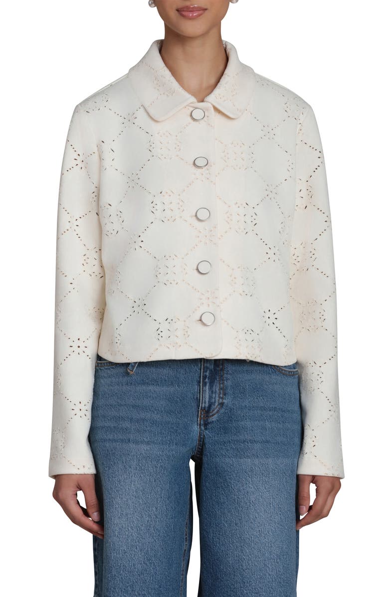 Bagatelle Embroidered Eyelet Boxy Cropped Jacket, Main, color, Off White