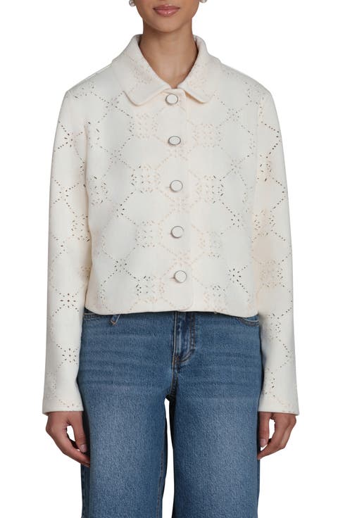 Embroidered Eyelet Boxy Cropped Jacket