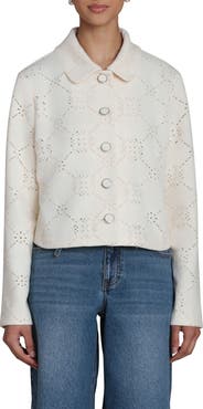 Bagatelle Embroidered Eyelet Boxy Cropped Jacket
