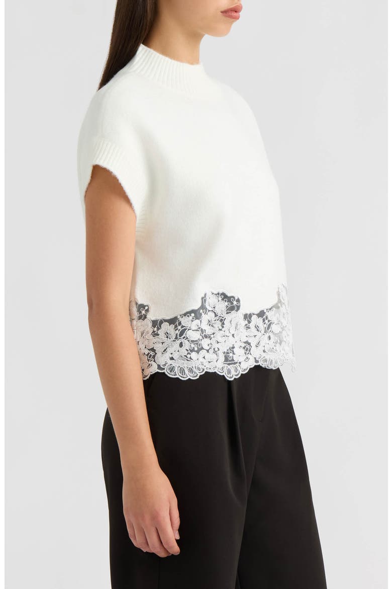 Lace Hem Sleeveless Mock Neck Sweater, Alternate, color, MARSHMALLOW