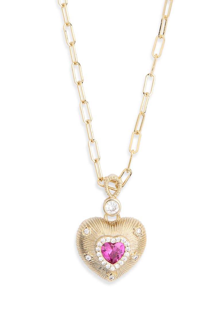 Puffy Heart Pendant Necklace, Alternate, color, PINK- GOLD