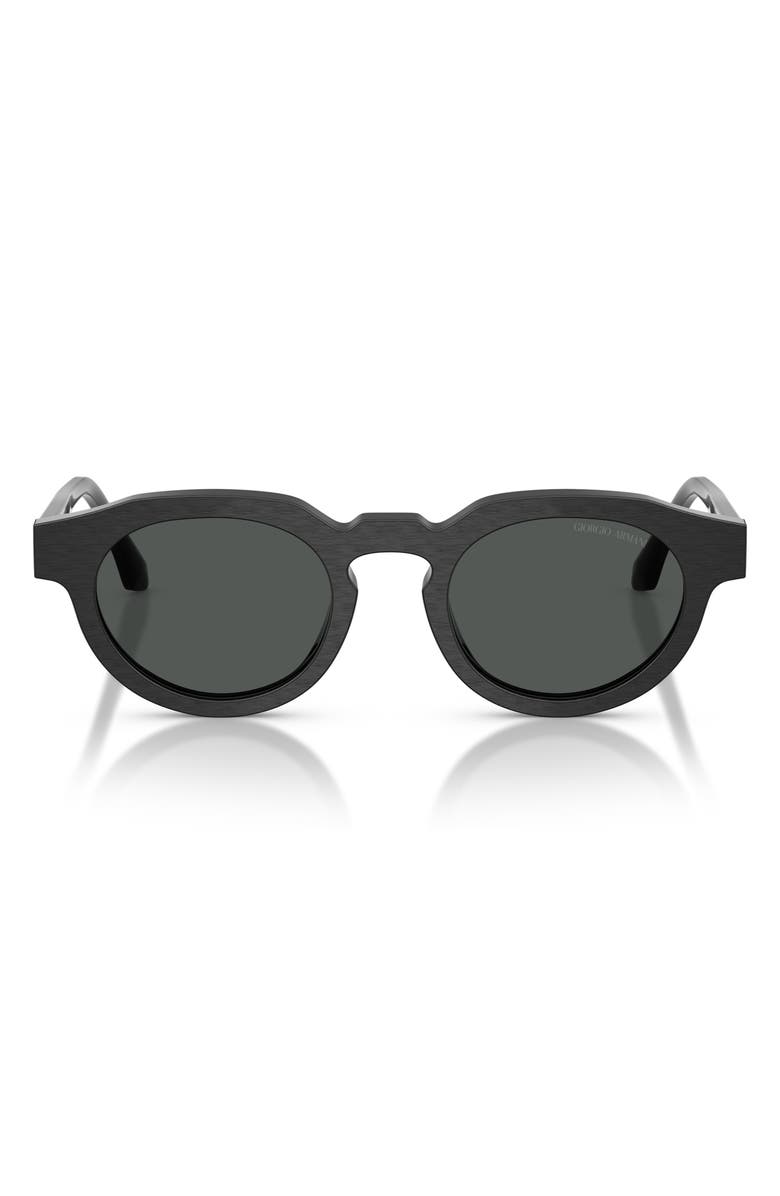 ARMANI 47mm Round Sunglasses, Main, color, Brushed Black / Dark Grey