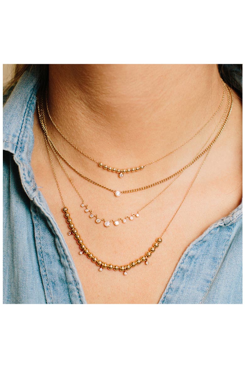 Diamond Charm Beaded Necklace, Alternate, color, YELLOW GOLD