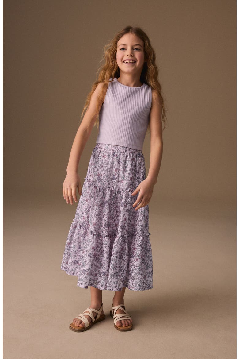 Kids' Rib Tank & Floral Skirt Set, Alternate, color, PURPLE