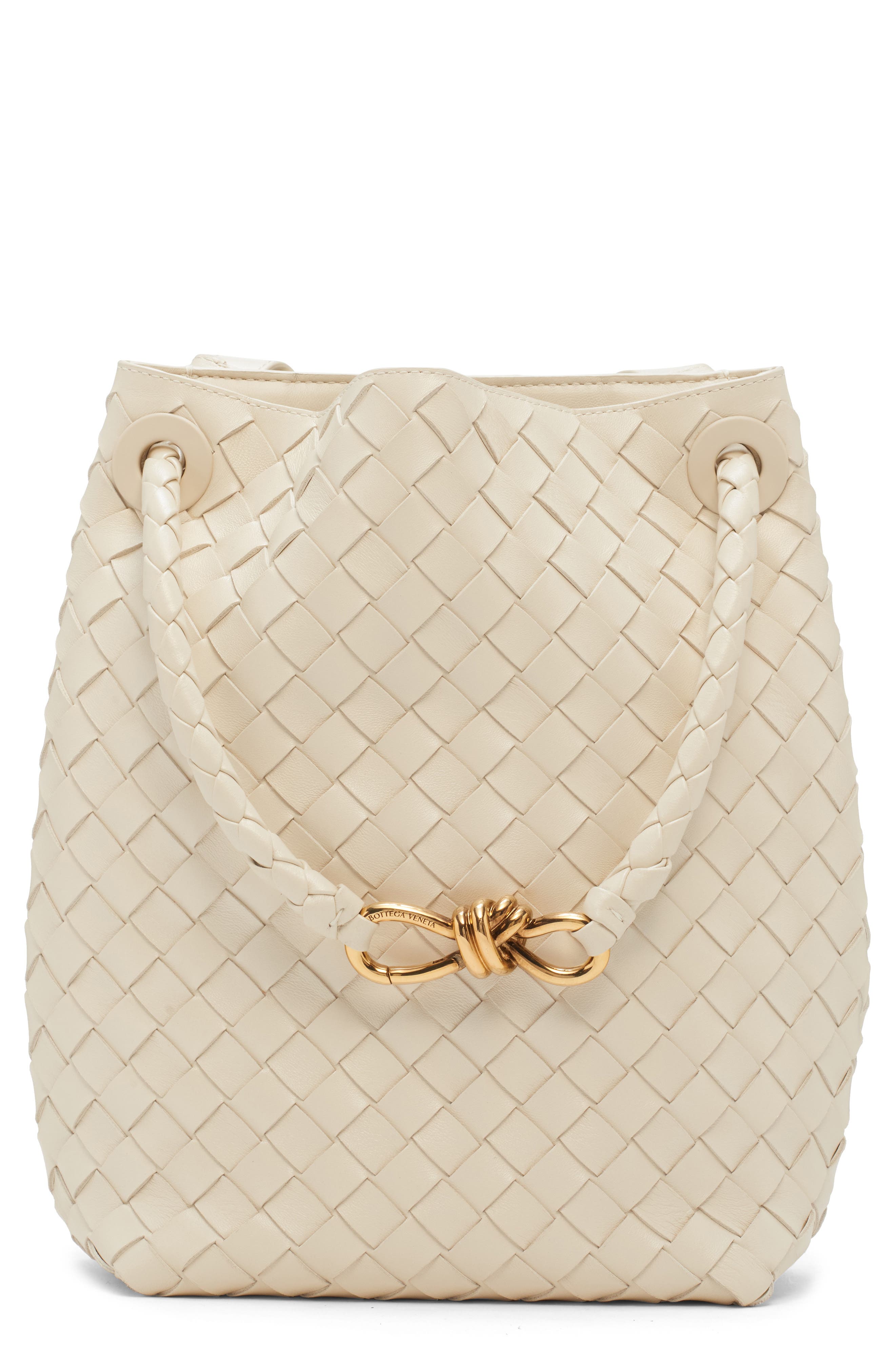Bottega Veneta Small Andiamo Intrecciato Leather Bucket Bag, Main, color, Sea Salt-M B-Sea Sa