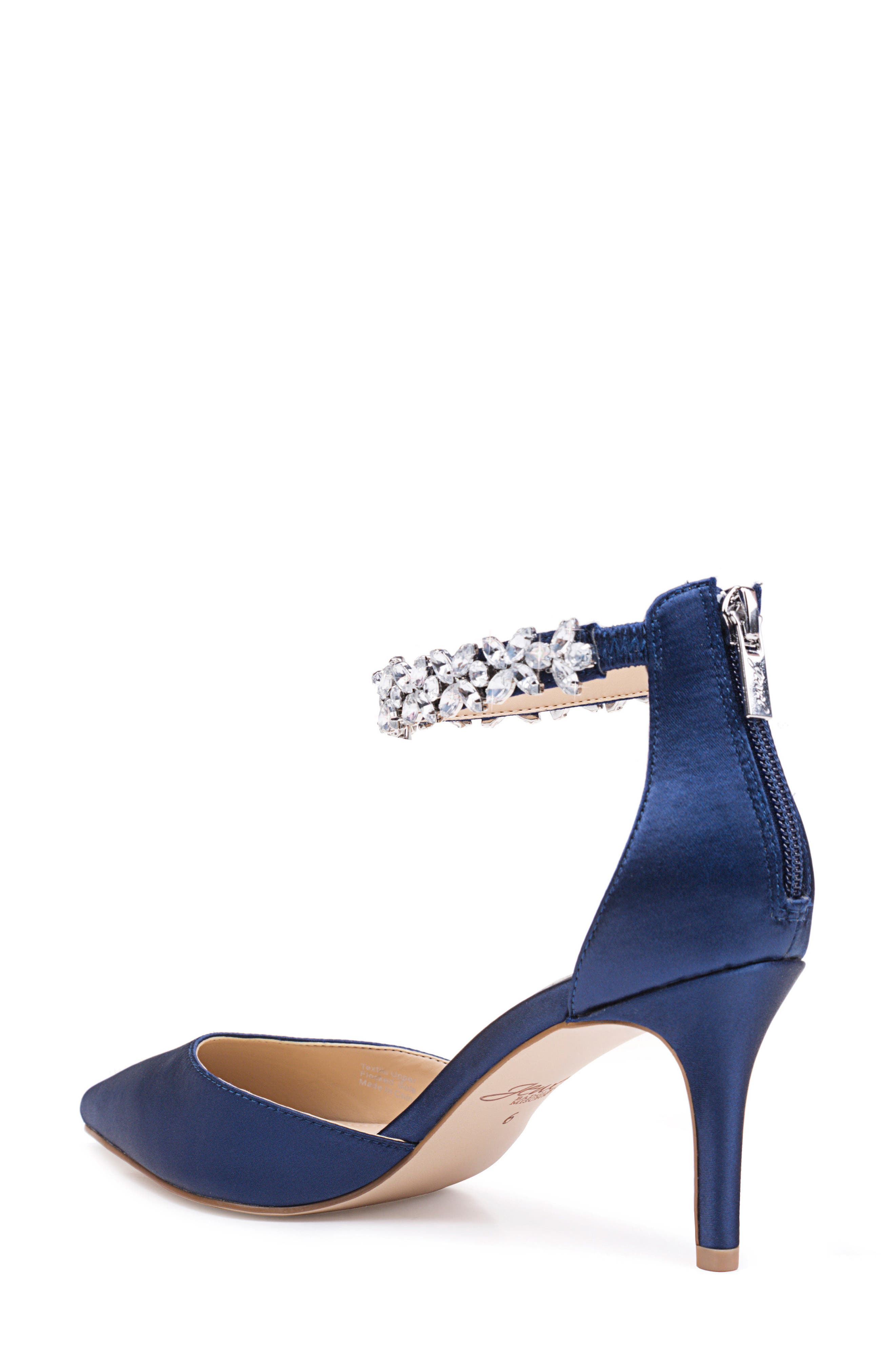 Jewel Badgley Mischka Raleigh Pointed Toe Ankle Strap Pump, Alternate, color, Navy Satin
