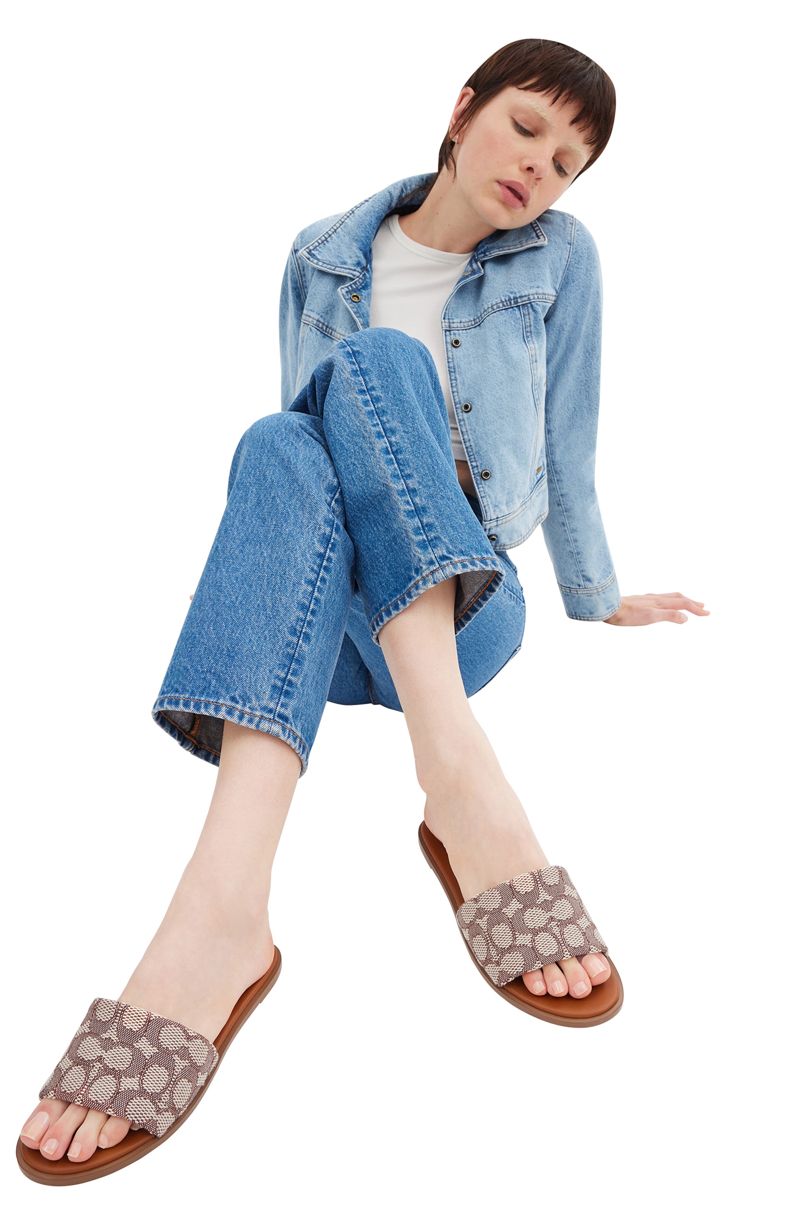 COACH Holly Logo Jacquard Slide Sandal, Alternate, color, Cocoa/ Burnished Ambe