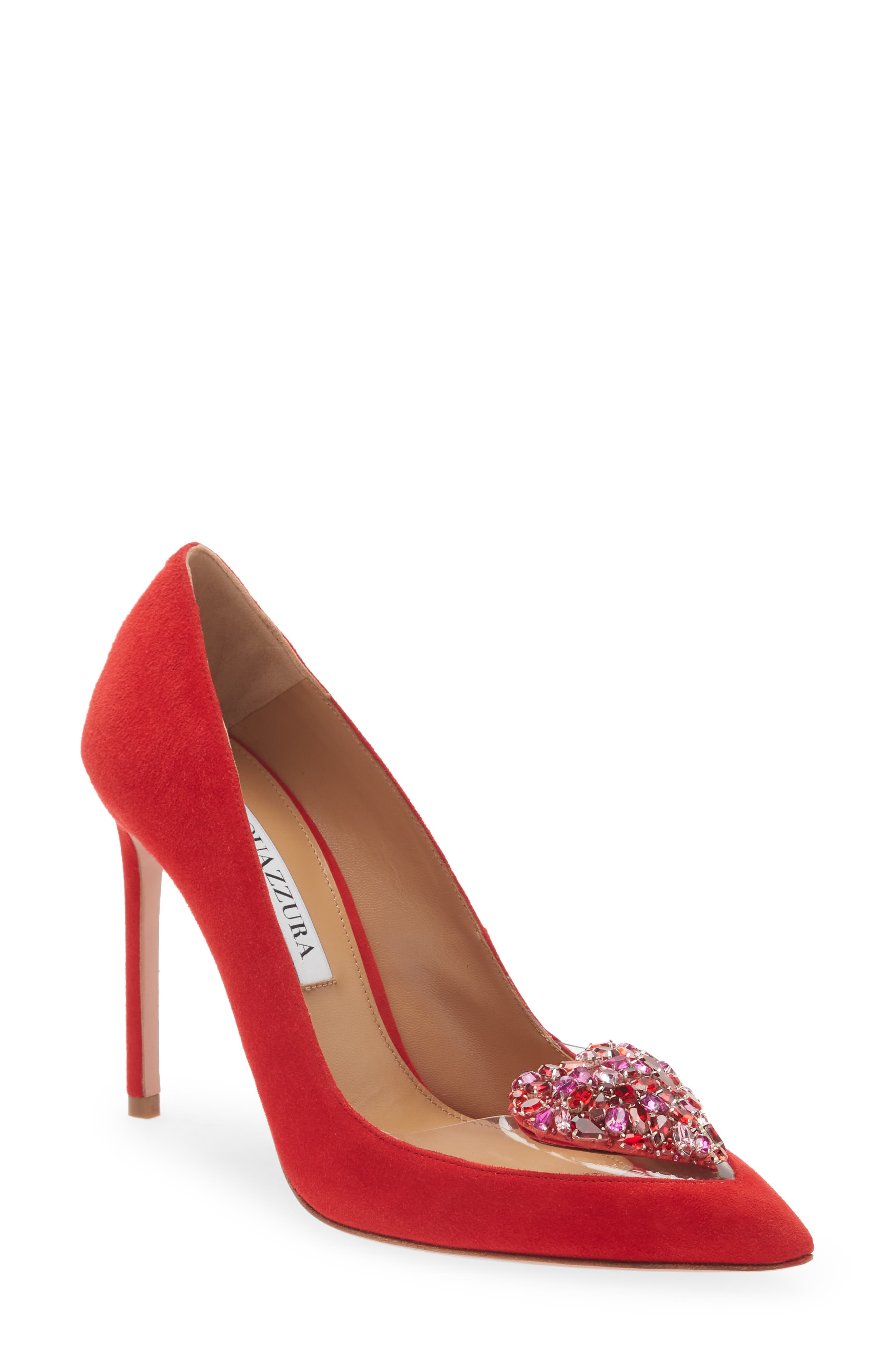 Aquazzura Love Me Pavé Heart Pointed Toe Pump, Main, color, 