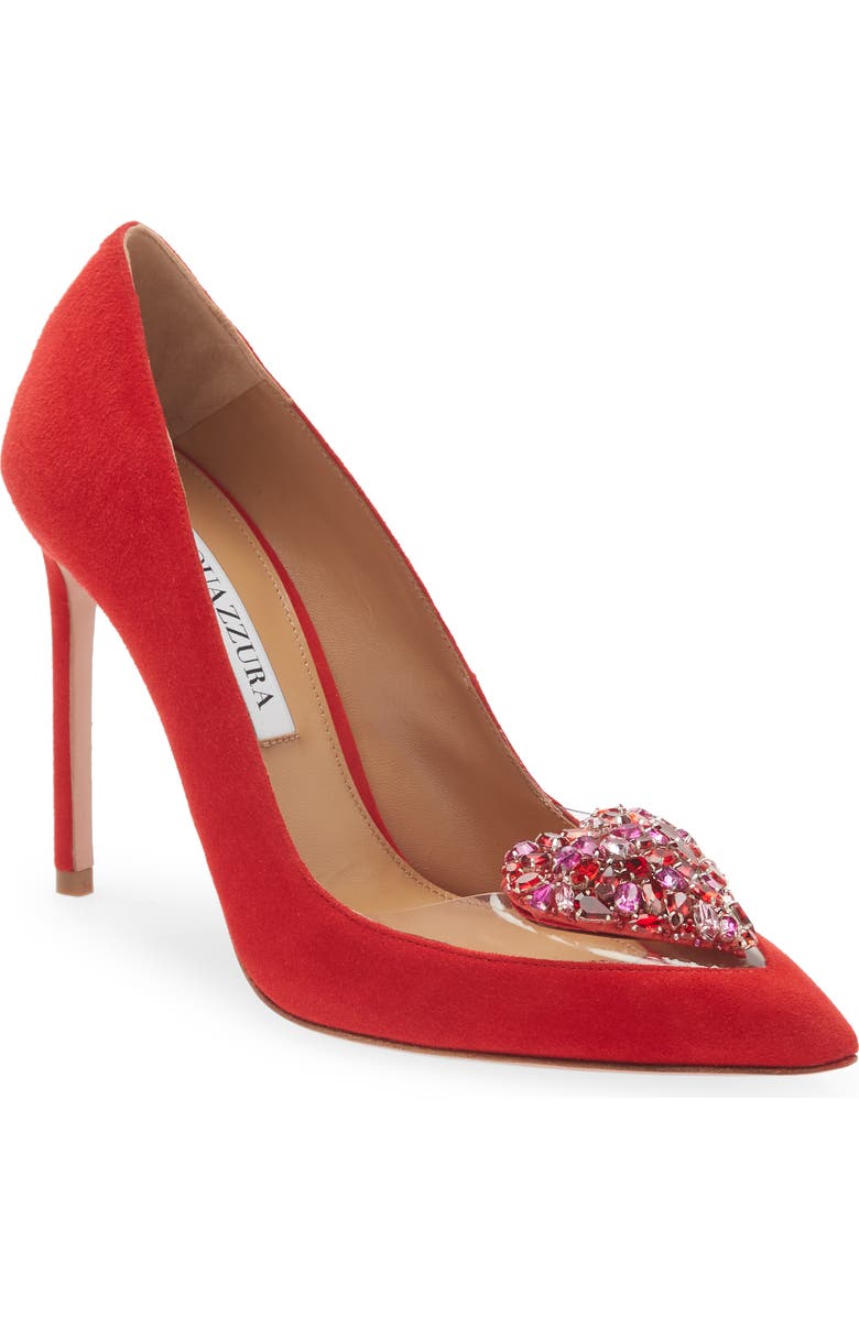 Aquazzura Love Me Pavé Heart Pointed Toe Pump, Main, color,