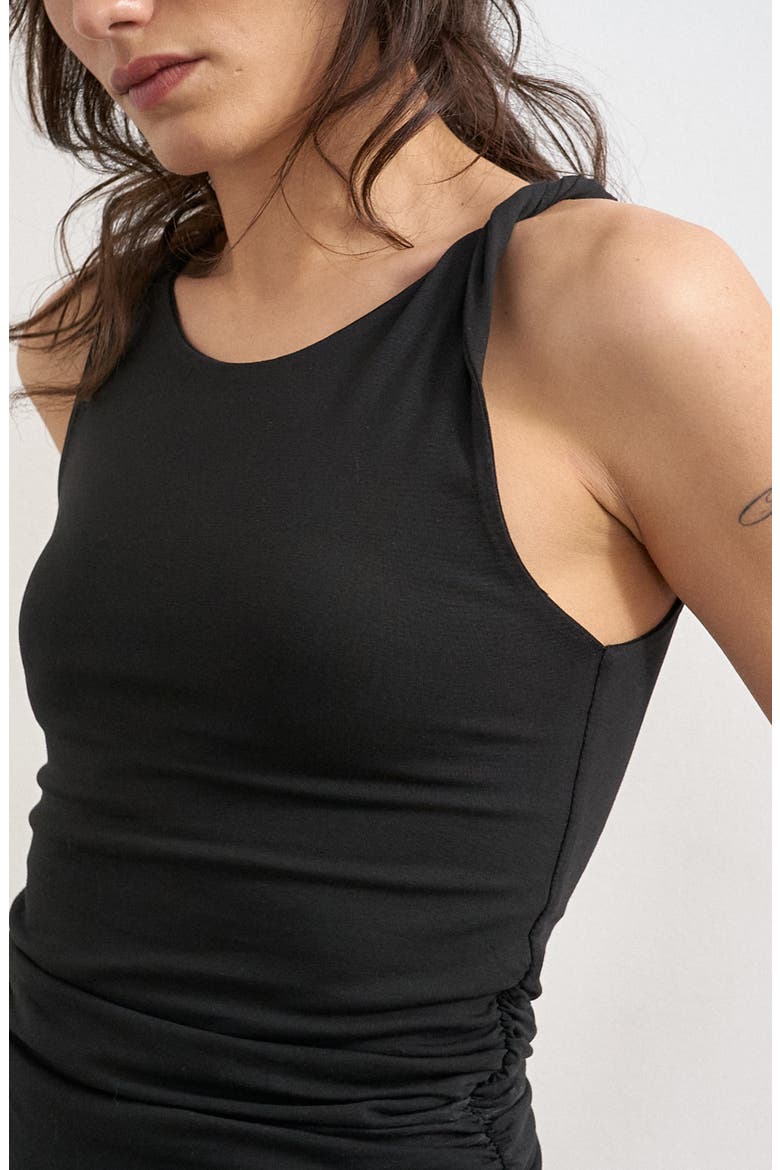 Knotted Shoulder Ruched Tank, Alternate, color, BLACK