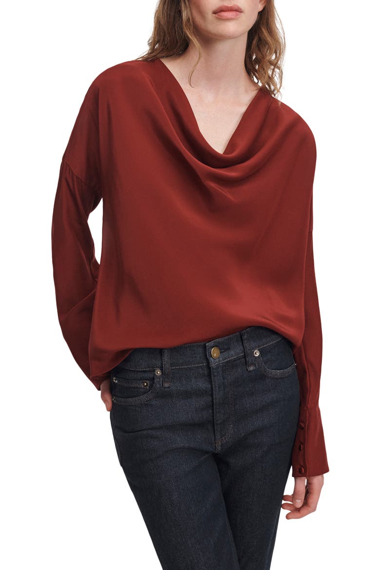 Vinnie Cowl Neck Silk Top, Alternate, color, RED