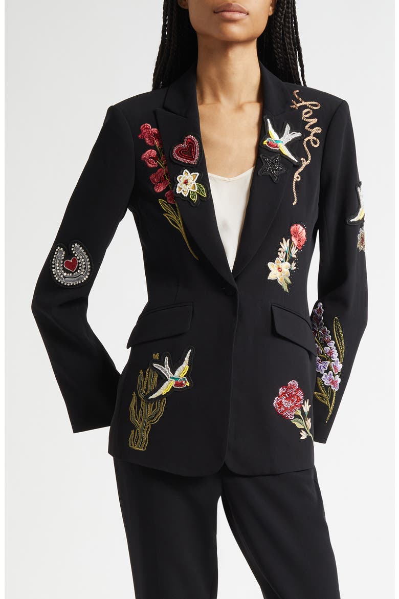 Cheyenne Western Americana Appliqué Scrunched Blazer, Main, color, BLACK/ MULTI