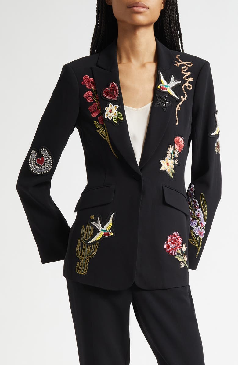 Cinq à Sept Cheyenne Western Americana Appliqué Scrunched Blazer, Main, color, Black/ Multi