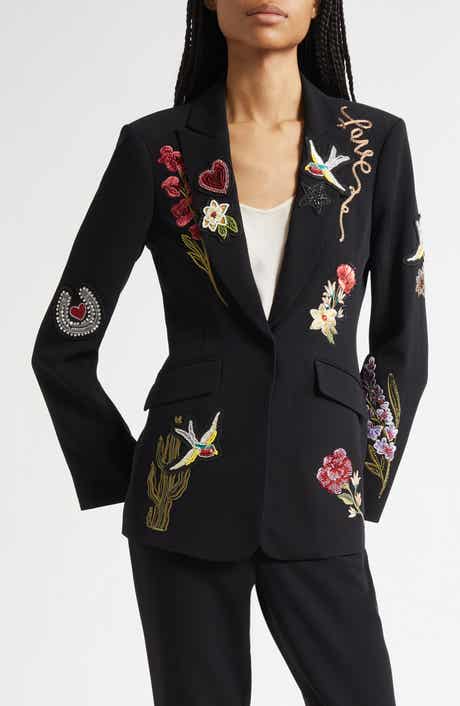 Cinq à Sept Cheyenne Western Americana Appliqué Scrunched Blazer