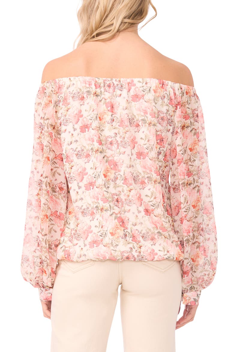 Floral Off the Shoulder Tie Hem Top, Alternate, color, NEW IVORY